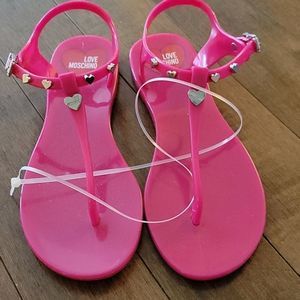 New  Love Moschino Authentic Jelly Sandals hot pink